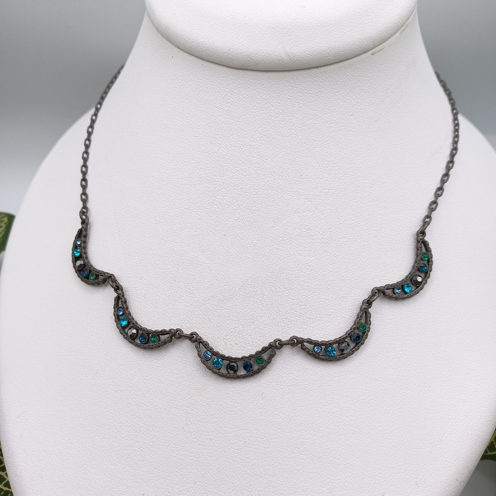 SOLD - Crystal Crescent Necklace - Picture 1 of 14